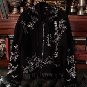 Louis Vuitton Flowers Hoodie Dark Blue Wool Embroidery